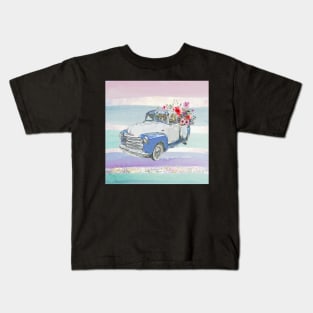 Farmhouse Style Spring Watercolor Flowers Pickup Truck Kids T-Shirt